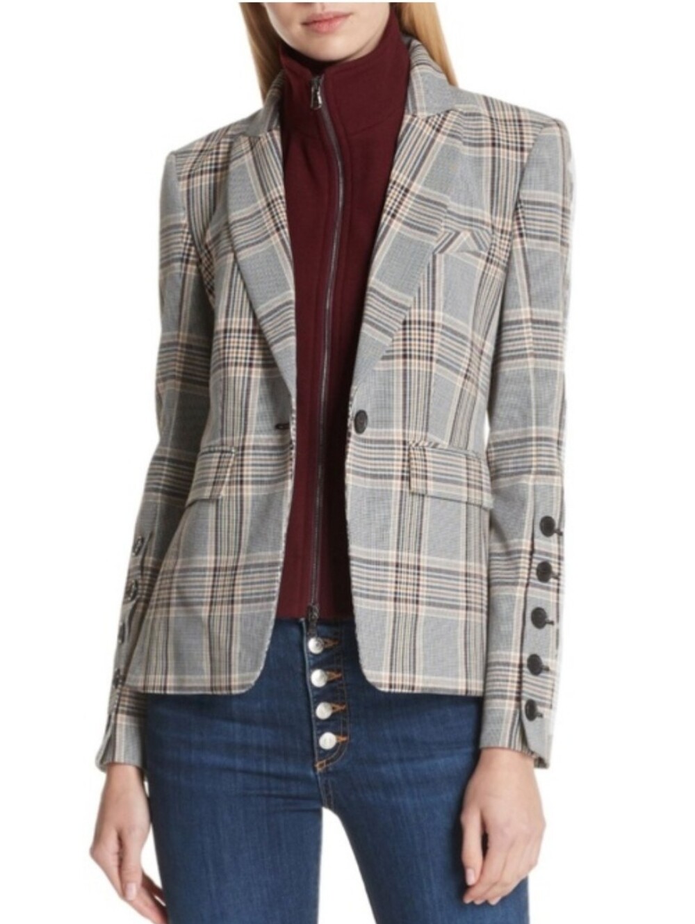 Veronica Beard Steele Gray Plaid Dickey Jacket Blazer Size 8